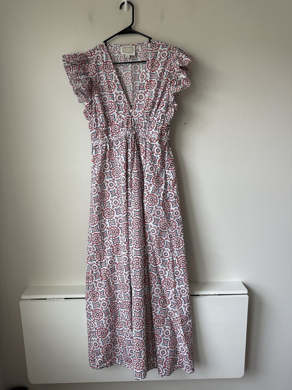 Sail To Sable STS Maxi Dress Sleeveless VNeck Fireworks Patriotic Cotton Sz L